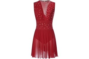Oyolan Femme Robe Patinage Artistique Justaucorps Gymnastique Danse Strass sans Manches Tenue Danse Contemporaine S-XXL