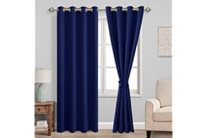 JIUZHEN Blickdicht Vorhänge Gardinen Ösenvorhang für Schlafzimmer Wohnzimmer,Dunkelblau Verdunkelungsvorhang,2 Stück,183x117cm(HxB)