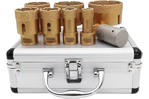 SHDIATOOL Diamentowa koronka wiertnicza do płytek 20/25/35/40/50/60/68 mm, z 30 mm bitami palcowymi z walizką, zestaw 8-częściowy diamentowa otwornica do płytek, granitu, gresu M14, wiercenie na sucho