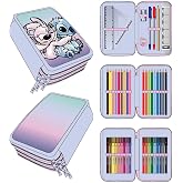 CERD&Aacute; LIFE'S LITTLE MOMENTS Stitch 3 Compartment Pencil Case - Lilac - 12.5 x 6.5 x 19.5 cm - 100% Polyester - Zip Closure -