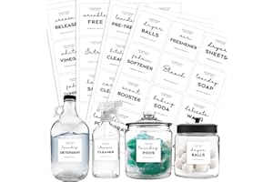 Minimalist Laundry Room Label, v2croft 36 White Matte Stickers on Clear Canisters, Home Organization Stickers for Laundry Room, Bedding and Cleaning Supplies, Bathroom, Kitchen