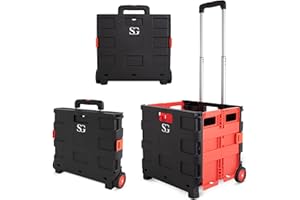 SG Traders Lightweight Folding Trolley Cart – Up to 45 kg Heavy Duty Grocery Shopping Cart – Foldable Design with Wheels and Telescopic Handle, Ideal for Camping, Picnics and Laundry (L37xW42xH99cm)