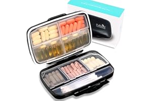 Fullicon Travel Pill Box Organiser Large Portable, Oversize 8 Compartment Pill Boxes/Holder, Vitamin/Medication Case - Airtight & Moistureproof (Black)