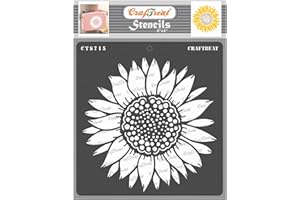 CrafTreat - Stencil per pittura su legno, riutilizzabile, vintage, motivo: girasole, dimensioni: 15,5 x 15,8 cm, motivo floreale per dipingere su tela