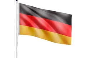 FLAGMASTER Teleskop Fahnenmast Aluminium 6,50m, 5-Fach höhenverstellbar, 30 Verschiedene Fahnen zur Wahl, Komplettset mit Bodenhülse