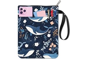 CRASPIRE Copertine per Libri con Balene Protezione per Libri con Fiori Custodia per Libri con Animali Marini per Libri Tascabili Copertina in Tessuto Lavabile con Cerniera e Tasca Extra