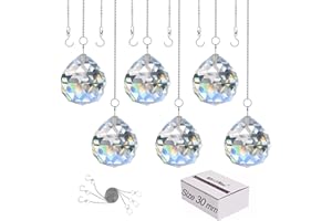 MerryNine Boule de Cristal Clair Prisme Attrape-Soleil Pendentifs Arc-en-Ciel Maker, Prismes de Cristaux Suspendus pour fenêtres, pour Le Feng Shui, pour Le Cadeau(30mm/1.18" 6pack)