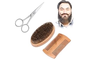 FREESKILL Bartbürste Set - Bartkamm & Bartbürste Männer - Bartbürste mit Wildschweinborsten - Beard Brush & Bartkamm Männer - Bartkamm aus Holz - Taschen Bartbürste