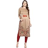Janasya Women's Light Brown Poly Silk Straight Kurta