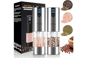 YAIAWISU Salz und Pfeffermühlen Elektrisch 2er Set (LED-Display, Wiederaufladbar, Einstellbare Rauheit Keramikmahlwerk, 120ml große Kapazität) Gewürzmühle Elektrisch (Silbrig)
