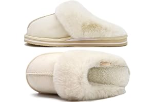 KuaiLu Chausson Femme Hiver Peluche Fourrure Chaud Pantoufles Mouton Retourné Doublure Charentaise Confort Voute Plantaire Memory Foam Slippers Antidérapant Semelle