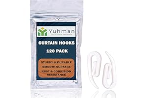 YUHMAN YOUR HOME SOLUTIONS Yuhman 120 Pack Curtain Hooks Plastic White – 2.8cm x 1.2cm Premium & Heavy Duty Drapery Hooks - Ideal for Windows, Doors & Shower Curtains - Fits All Types of Curtains