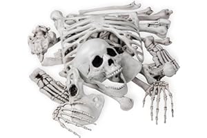 SIFOEL Hallween Skelett-Knochen - 24 Stück lebensgroße Ganzkörper-Knochen und Schädel für Halloween-Deko oder gruselige Friedhofsboden-Deko (24Pcs)