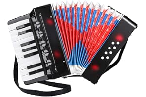 Akkordeon Kinder,17 Tasten 8 Bässe Piano Akkordeon,Ziehharmonika Kinder mit Einstellbare Trageriemen,Akkordeon Erwachsene und Kinder ab 3 Jahre,Akkordeon Musikinstrument für Anfänger (Schwarz)