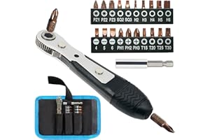 BAKESHU Mini Ratchet Screwdriver Set, Right Angle Screwdriver,Short Offset Screwdrivers with Phillips, Flat, Torx, Hex, Square,Pozidriv S2-Alloy Steel Bits