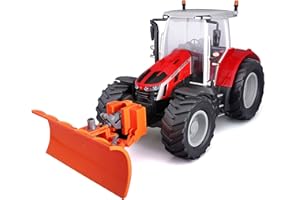 Maisto Tech R/C Traktor Massey Ferguson 5S.145 mit Schnee-Schieber: Ferngesteuerter Traktor mit Licht und abnehmbaren Schneepflug, mit Stick-Controller, ab 8 Jahren, rot (582724)
