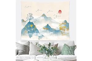 Arawat Tapisserie Matin Paysage Tapisserie Noir Blanc Tapisserie Lune Soleil Décoration murale Tapis psychédélique Tapisserie Gothique Tapisserie Tenture murale Boho Décoration murale (150 x 130cm)