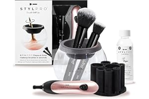 StylPro Gift Set Kit: Electric Makeup Brush Cleaner and Dryer Machine with 8 Brush Collars, Brush Cleanser - Fast, Automatic Spinning Brush Cleaner with Heat-Resistant Bowl (Blush)