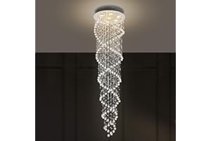‎A1A9 A1A9 Luxuriöser Doppelspiral-Kristallleuchter, Klare Regentropfen-LED-Deckenleuchte mit 7 Leuchten, Bündig Montierte Kronleuchter, Größe: D50cm H186cm