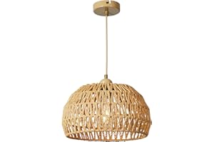 ‎FORCOSO FORCOSO Rattan Lamp - Boho Pendant Light Dining Table E27 Hanging Lamp Mesh Diameter 30 cm Vintage Ceiling Pendant Light for Bedroom Living Room Kitchen - Brown