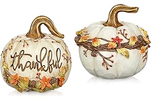 ‎ARBORUS Arborus 2 STK Künstliche Kürbisse Weiß Kunststoff Kürbis Groß Dekokürbis Tisch Deko Fake Gemüse Zierkürbisse Herbstdeko Halloween Thanksgiving Weihnachten Deko Wohnzimmer Schlafzimmer Küche Esszimmer