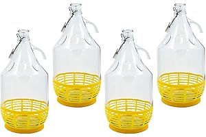 WYSKONT Enghals Ballonflasche Weinflasche mit Bügelverschluss und Korb zur Aufbewahrung von Gärungsgetränken aus transparentem Glas, luftdicht, 4 Stück x 5 l