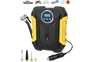 AXIJOBS Elektryczna przenośna sprężarka powietrza, sprężarka samochodowa, pompka do opon samochodowych 12 V DC, przenośna cyfrowa pompa do opon, wyświetlacz LCD 12 V DC, do samochodu, roweru, motocykla