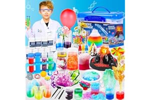 FHNSEL 120+ Wissenschaft Experimente Kit für Kinder ab 4-6-8-12, STEM Aktivitäten Wissenschaftler Spielzeug Geschenke für Jungen Mädchen Chemie Set,Kristalle Züchten,Vulkan,Chemielabor