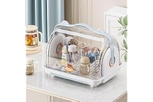 BISET Séchage Biberons avec Couvercle Anti-poussière, Boîte Rangement Portable GranCapacité pour Biberons pour Tout-Petits, Conteneur Support Séchage Biberons avec Égouttoir