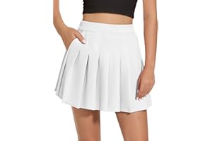 Eisnnu Gonna a Pieghe con Tasche a Vita Alta Corta da Donna, Mini Gonna a Informale Elasticizzata Solida di Base con Pantaloncini