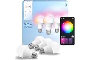 Philips Hue Essential Smart LED A60 Bulb, White and Color Ambiance, E27 Base, 8W, 2200K-6500K, 806 Lumens, Dimmable, Works with Alexa, Google Assistant, and Apple Home, 4 Pack
