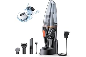 Rolgno Aspirateur à Main, Rechargeable 9KPA Aspirateur Voiture Puissant sans Fil avec [Socle Charge Rapide & Lumière LED], 2 Filtres HEPA, Aspirateurs de Table pour Canapé/Maison/Tapis/Escaliers