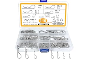 YIYICO Split Pin Assortment Spring Pins Stainless Steel Spring Cotter Pins 110 Pieces Safety Cotter Pins R Clips 7 Different Sizes for Safety Locking and Quick Tightening
