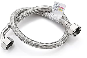 Home Range WRAS Approved 500mm 1/2" Elbow x 1/2" |2 Lengths| Single Flexible Pipe Connector, Stainless Flexi Pipe with 90° Elbow Fitting for Boilers, Kitchens, Bathrooms, Toilets, and Basins