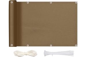 MEEYI Sichtschutz Balkon Sichtschutz 90x150cm, Balkonabdeckung Blickdichte Wind- und UV-Schutz Wetterfest 100% Privatsphäre Balkonverkleidung mit Ösen, Nylon Kabelbinder und Kordel, Braun