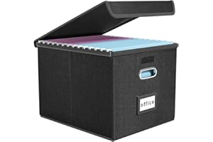 Okydoky Ablageboxen mit Deckel,A4 Hängemappenbox aus Faserplatte und Papier in stilvoller Leinenoptik, Geeignet für Haus und Büro, und Datei Ablageboxen(Black)