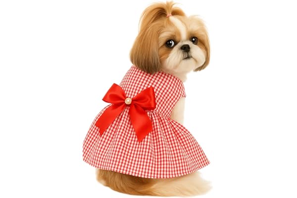 KUTKUT cotton Small Dog Stripe Dress Girl Puppy Clothes Female Princess Tutu Frock Skirt Summer Shirt Shihtzu, Pug, Poodle Cat Pet Apparel Outfits (Size: 2XL, Chest: 55cm, Length: 45cm, red, 1 count)