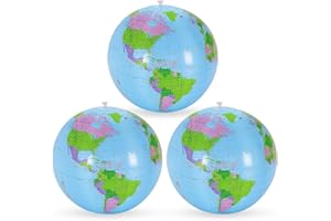 YYHCC Lot de 3 globes terrestres gonflables, en PVC, carte du monde géographique, ballon d'eau gonflable pour la plage, l'école, l'éducation, les enfants, les adolescents, après le gonflage, 28 à 30 cm