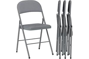 HOMCOM Set di 4 sedie pieghevoli da sala da pranzo portatili per interni con sedute e schienale imbottiti in velluto e telaio in acciaio, carico fino a 120 kg, grigio chiaro