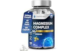 Magnesium 6-in-1 Complex, 2325mg with Magnesium Citrate, Glycinate, Malate, Oxide, Taurate and Orotate - Promotes Sleep, Energy and Muscles - For Stress & Anxiety Relief - 120 Capsules by HealthEssent