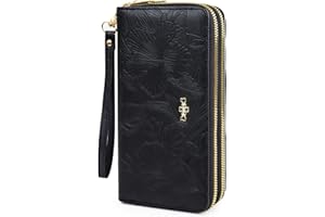 AdiStylinno Women Wallets, Large Capacity Double Zip Long Purses for Women, PU Leather Ladies Credit Card Holder Wallet with Zip Pocket Multi Card Slots and Big Compartments (Black)