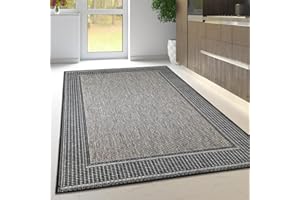 VIVA RUGS Non Slip Rug Kitchen Living Room Fat Weave Check Carpet Small Large Runner Mat (160x225cm - 5'3''x7'4''ft, Taupe Black Border)