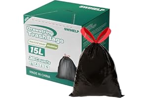 SWIHELP Worki na śmieci ze sznurkiem, plastikowe wkładki do kosza na śmieci, 15 l, 280 szt.