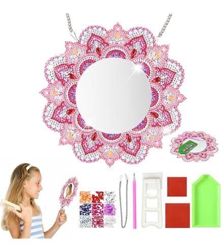 Bricolage Diamant Miroir Paillettes Miroir Cosmétique Diamant 5D à DIY - Cadeau Créatif Pour Fille 6-12 Ans - Artisanat Mandala Kit Créatif Enfant