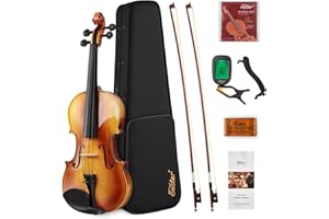 Set di violino Eastar 4/4 in legno massello per adulti con custodia rigida, spalliera, due archetti, accordatore a clip e corde extra, EVA-330
