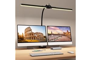 Megainvo Lámpara Escritorio LED-24W Flexo LED Escritorio con 2" Abrazadera,5 Colores,5 Niveles Brillos,Atenuación Regulables,Temporizador,65cm Luz Escritorio para Trabajo,Estudio,Oficina (Negro)