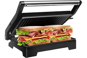 Gotoll 1000W Sandwichera,Apertura 180º Parrilla Eléctrica,Máquina de Panini,Tostadora con Revestimiento Antiadherente,Libre de PTFE,PFOA,Placas de Grill,Asa de Toque Frío