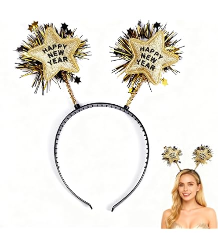Set 4 Cerchietti Happy New Year 2026 – Decorazioni A Stella Glitterate Per Capodanno, Oggetti Per Foto E Feste, Leggeri E Confortevoli