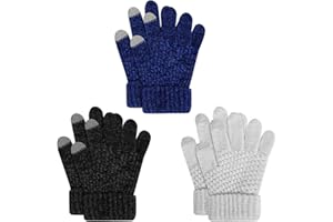 TAGVO Guantes Cálidos de invierno para Niños de 3 a 8 Años, Guantes de lana tejidos a mano Guantes Termicos de Punto con Forro Polar Guantes Táctiles para Niños y Niñas