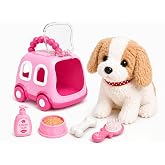 Oyuncak Sesli Işıklı Y&uuml;r&uuml;yen Hareketli K&ouml;pek Kedi Tavşan Taşıma &Ccedil;antalı Aksesuarlı Set Taşınabilir &Ccedil;anta Emekleme Oyuncağı Ak